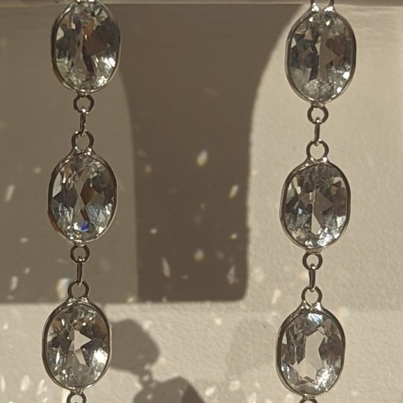 9.08 CARATS WHITE TOPAZ DANGLE EARRINGS IN 18K WHITE GOLD - Picture 2 of 4